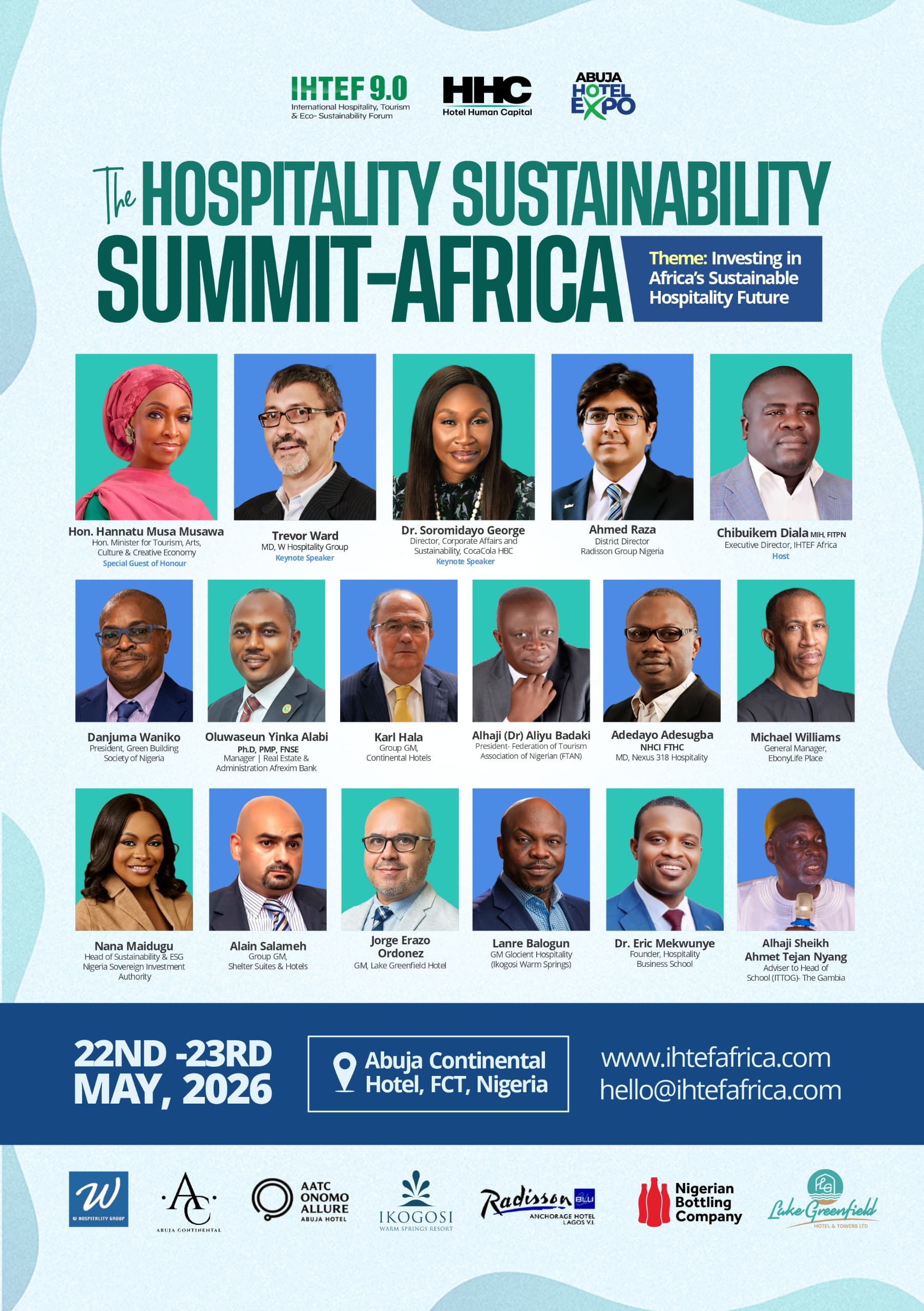 IHTEF 9.0 Unveils Distinguished Line-Up of Speakers For Hospitality Sustainability Summit Africa, From May 22-23, In Abuja